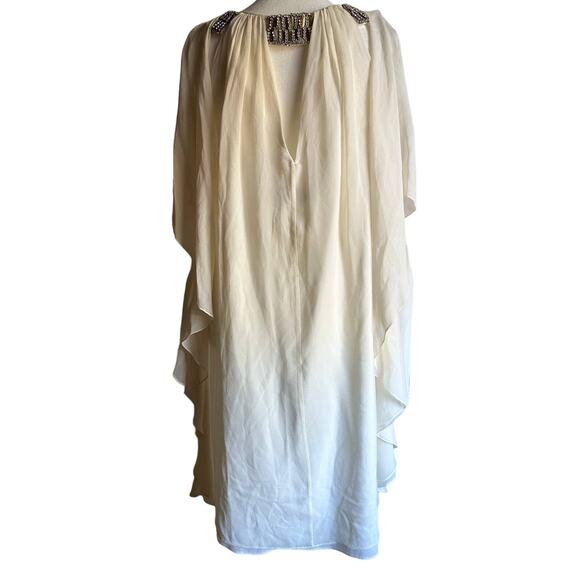 BADGLEY MISCHKA Collection Cream Jeweled Neck Ruffle Dress Little white Small - Picture 2 of 5